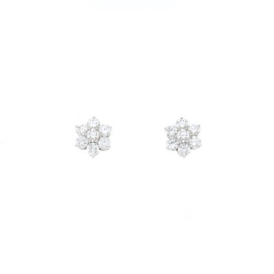 Lot 2220 - Pair of White Gold and Diamond Floret Earrings