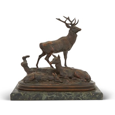 Lot 448 - French Bronze Group: Cerf, Biche et Faon, ou Famille de Cerf (Deer, Doe and Fawn, or Family of Deer)