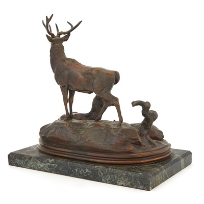 Lot 448 - French Bronze Group: Cerf, Biche et Faon, ou Famille de Cerf (Deer, Doe and Fawn, or Family of Deer)