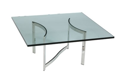 Lot 299 - Mid-Century Modern Style Chromed Metal and Glass Low Table