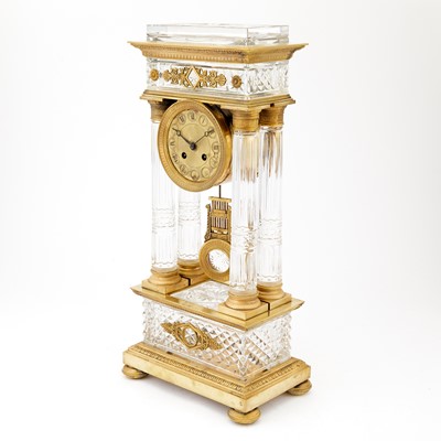Lot 730 - Empire Style Gilt-Bronze and Cut-Glass Portico Clock