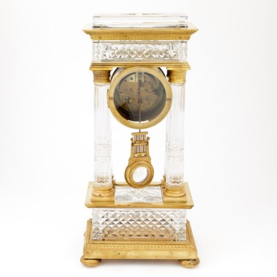Lot 730 - Empire Style Gilt-Bronze and Cut-Glass Portico Clock
