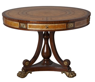Lot 136 - Regency Style Leather Covered Gilt-Metal Mounted Mahogany Drum Table