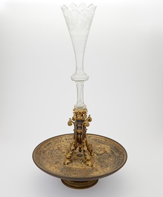 Lot 437 - French Renaissance Style Gilt-Bronze and Cut Glass Centerpiece Vase