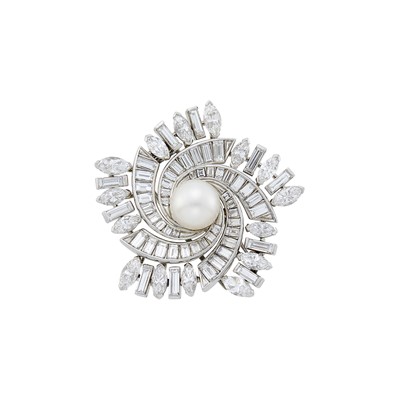 Lot 241 - Van Cleef & Arpels Platinum, Cultured Pearl and Diamond Clip-Brooch with Interchangeable Black Cultured Pearl