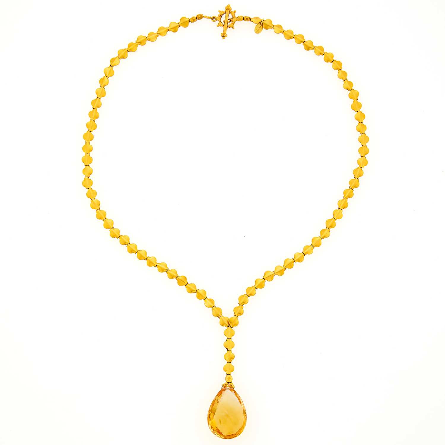 Lot 1187 - Julie Baker High Karat Gold and Citrine Pendant-Necklace