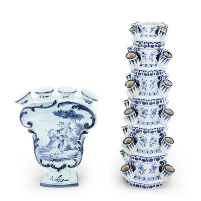 Lot 393 - Two Blue & White Delft Tulip Vases