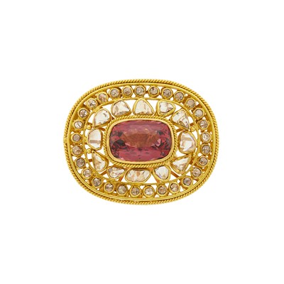 Lot 1174 - Gold, Pink Tourmaline and Diamond Ring