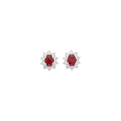 Lot 82 - Pair of White Gold, Ruby and Diamond Earrings