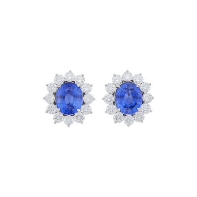 Lot 98 - Pair of Platinum, Sapphire and Diamond Earclips