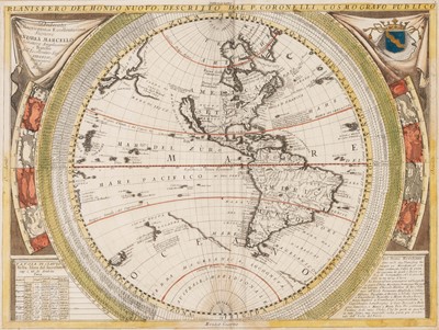 Lot 114 - Coronelli's elegant  two-sheet hemispheric world map