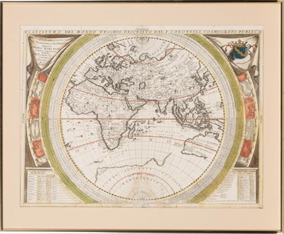 Lot 114 - Coronelli's elegant  two-sheet hemispheric world map