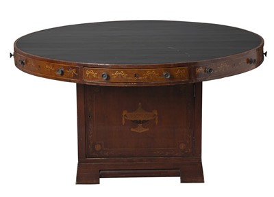 Lot 115 - George III Style Inlaid Mahogany Leather Top Drum Table
