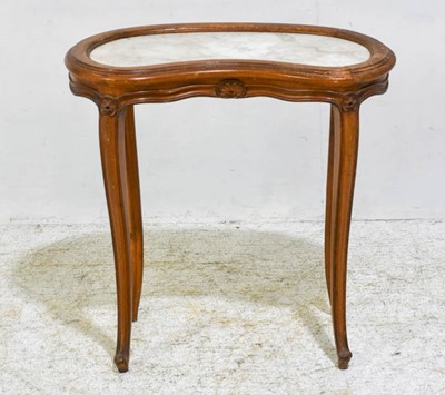 Louis XV Style Walnut and Marble Inset Side Table