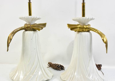 Pair of Brass Mounted Glazed Ceramic Table Lamps
