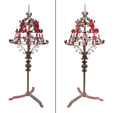 Lot 332 - Pair of Wrought-Iron Two-Tier Candelabra