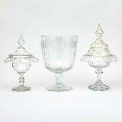 Lot 64 - Group of English and Bohemian Style Molded, Cut and Wheel-Engraved Glass Table Articles