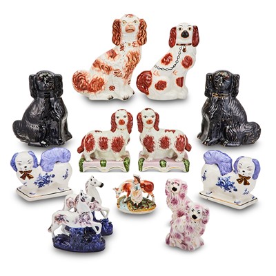 Lot 334 - Group of English Staffordshire Dogs and Animals