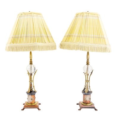 Lot 388 - Pair of Empire Style Mixed Metal and Bubble Glass Table Lamps