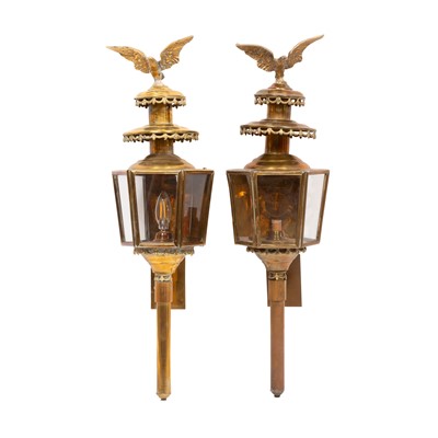 Lot 328 - Pair of Brass Coach Lights