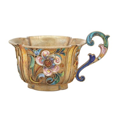 Lot 131 - Russian Silver-Gilt and Cloisonné Enamel Handled Cup