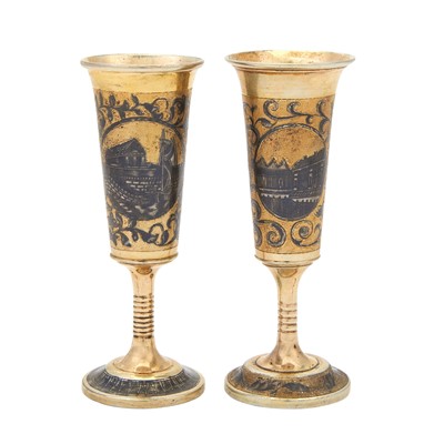 Lot 20 - Two Russian Silver-Gilt and Niello Flutes