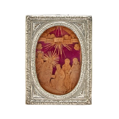 Lot 60 - Russian Silver and Carved Wood Icon of the Nativity