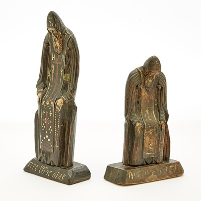 Lot 620 - Two Russian Carved and Painted Wood Figures of St. Nilus Stolobensky