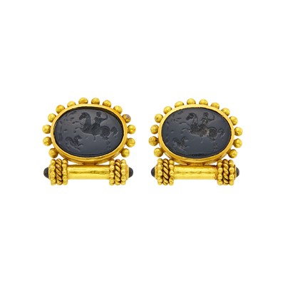 Lot 6 - Elizabeth Locke Pair of Gold and Black Glass Intaglio Earclips