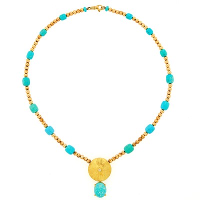 Lot 1023 - Christopher Kaufmann Gold, Turquoise and Diamond Pendant-Necklace