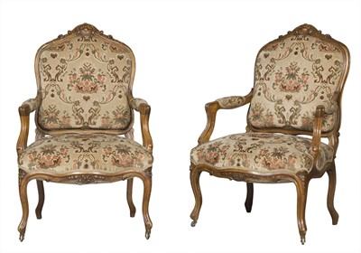 Lot 257 - Pair of Louis XV Style Carved Walnut Fauteuils