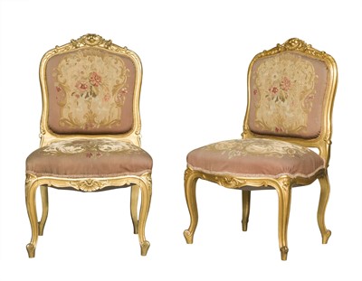 Lot 298 - Pair of Louis XV Style Giltwood Side Chairs