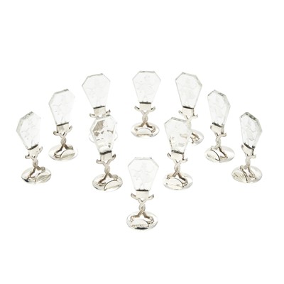 Lot 177 - Set of Ten American Sterling Silver and Intaglio Glass Place Card Holders