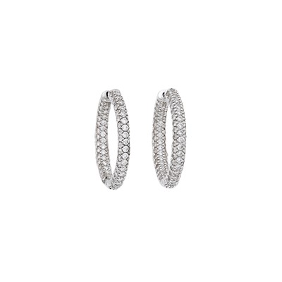 Lot 1066 - Pair of White Gold and Diamond Hoop Earrings