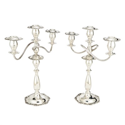 Lot 214 - Pair of Fisher Sterling Silver Three-Light Candelabra