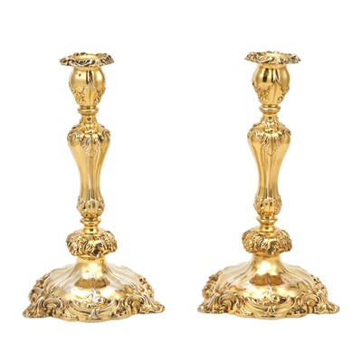 Lot 189 - Pair of English Sterling Silver Gilt Candlesticks