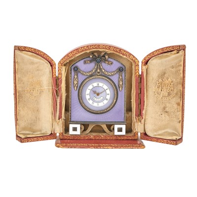 Lot 142 - French Louis XVI Style Silver and Guilloche Enamel Desk Clock