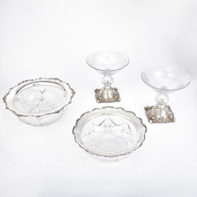 Lot 174 - Two Gorham Sterling Silver Mounted Cut Glass Centerpiece Bowls