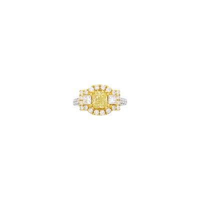 Lot 115 - Two-Color Gold, Yellow Diamond and Diamond Ring
