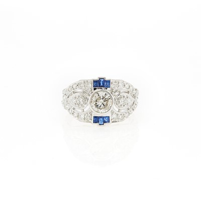 Lot 2236 - White Gold, Diamond and Sapphire Ring