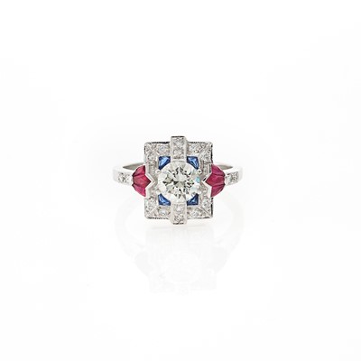 Lot 1194 - White Gold, Diamond, Sapphire and Ruby Ring