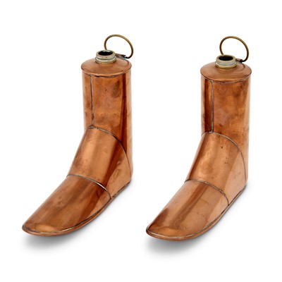 Lot 375 - Pair of Copper Boot-Form Flasks