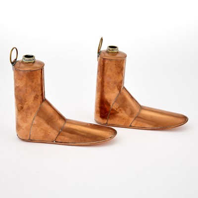 Lot 375 - Pair of Copper Boot-Form Flasks