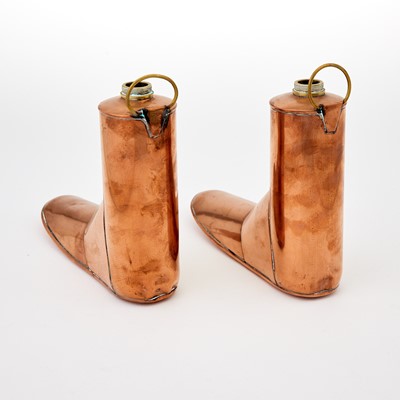 Lot 375 - Pair of Copper Boot-Form Flasks