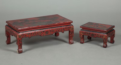 Lot 406 - Two Red and Black Lacquered Stools