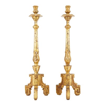 Lot 361 - Pair of Baroque Style Giltwood Candlesticks