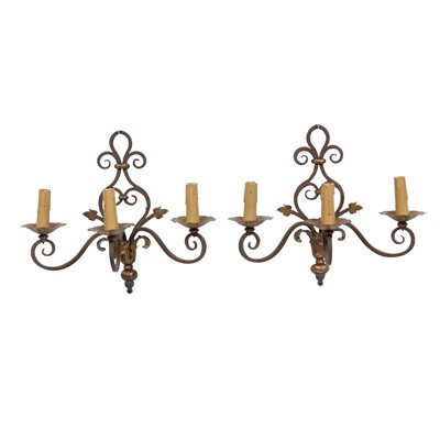 Lot 408 - Pair of Two-Light Iron Sconces