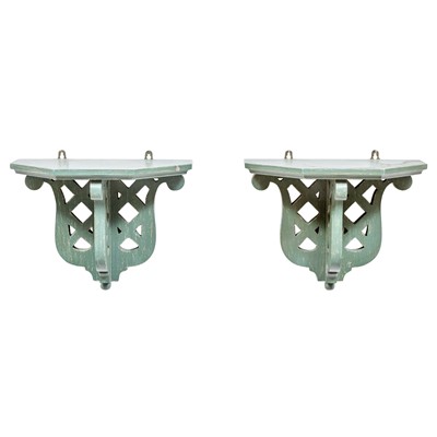 Lot 362 - Pair of Green Painted Wood Wall Brackets