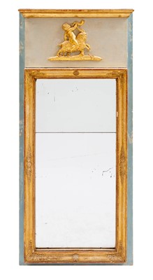 Lot 664 - Continental Neoclassical Painted and Parcel-Gilt Trumeau Mirror
