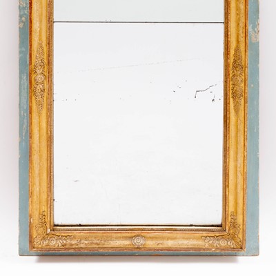 Lot 664 - Continental Neoclassical Painted and Parcel-Gilt Trumeau Mirror